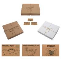 Geschenkbox braun Größe M 22 x 22 3 cm mit Jutegarn und Karte nach Wahl ==> Baby Geschenk Geburt Taufe Bild 1
