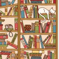 Notizheft Nickerchen zwischen Büchern, DIN A5 liniert, Paperbackmit Softcover, mit schlafender Katze im Bücherregal Bild 1
