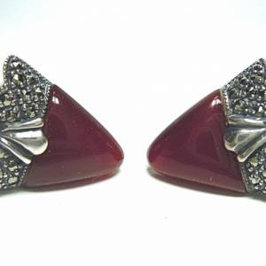 Art Deco Dreieck Silber Ohrstecker Ohrringe mit Karneol und Markasiten Bild 1