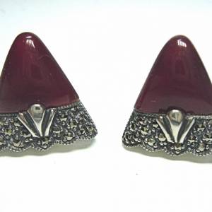 Art Deco Dreieck Silber Ohrstecker Ohrringe mit Karneol und Markasiten Bild 2