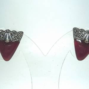 Art Deco Dreieck Silber Ohrstecker Ohrringe mit Karneol und Markasiten Bild 4
