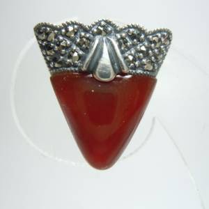Art Deco Dreieck Silber Ohrstecker Ohrringe mit Karneol und Markasiten Bild 5