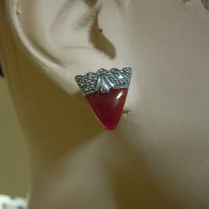Art Deco Dreieck Silber Ohrstecker Ohrringe mit Karneol und Markasiten Bild 6