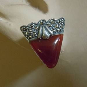 Art Deco Dreieck Silber Ohrstecker Ohrringe mit Karneol und Markasiten Bild 7