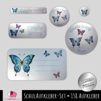 Schulaufkleber-Set - Metallicfolie | Schmetterlinge - 158  teilig, Namensaufkleber, Stifteaufkleber, Heftaufkleber Bild 1