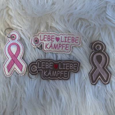 Stickdatei, Schlüsselanhänger, Taschenbaumler, Krebs, Brustkrebs, Brustkrebsschleife, Maschinenstickerei Set 743