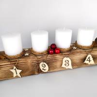Adventsbalken mit weißen Kerzen und Glaskugeln / Adventskranz / Adventsgesteck / Adventsdeko / Weíhnachtsdeko Bild 2