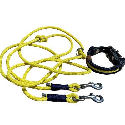 Leine Halsband Set verstellbar, gelb, dunkelblau, ab 17 cm Halsumfang