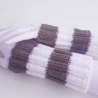 Pulswärmer 100 % Merino-Wolle handgestrickt hellbraun weiß Streifen - Damen Einheitsgröße - Modell 27 Bild 2