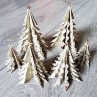 11 Origami Tannenbäume aus Papier gold Weihnachten, Advent, Fest, zum Hinstellen und Aufhängen Bild 2