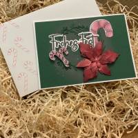 Grußkarte zu Weihnachten „Grüße zum Fest“, Weihnachtsstern & Zuckerstangen, Handarbeit Bild 2