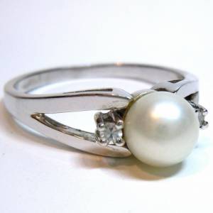 585 Weißgold Perlen Ring mit Diamanten RG 57 Bild 1