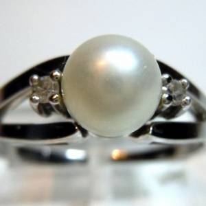 585 Weißgold Perlen Ring mit Diamanten RG 57 Bild 2