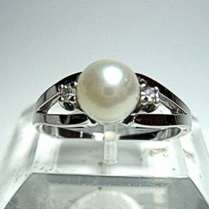 585 Weißgold Perlen Ring mit Diamanten RG 57 Bild 5