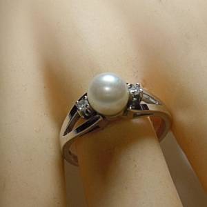 585 Weißgold Perlen Ring mit Diamanten RG 57 Bild 7