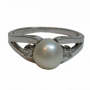 585 Weißgold Perlen Ring mit Diamanten RG 57 Bild 8