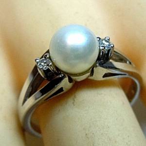 585 Weißgold Perlen Ring mit Diamanten RG 57 Bild 9