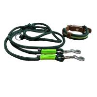 Leine Halsband Set verstellbar, dunkelgrün, hellgrün, ab 17 cm Halsumfang Bild 1