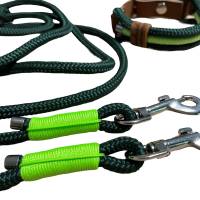 Leine Halsband Set verstellbar, dunkelgrün, hellgrün, ab 17 cm Halsumfang Bild 3