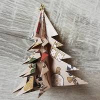 11 Origami Tannenbäume aus Papier braun-bunt Weihnachten, Advent, Fest, zum Hinstellen und Aufhängen Bild 5