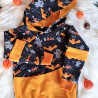 Hoody - Kapuzenpulli  für Kinder - Halloween   Gr. 104 - Geister und Fledermaus - schwarz / orange - Unikat Bild 2