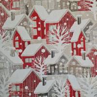 Stoff Baumwolle "Let It Snow" Häuser rot natur weiss Digitaldruck Leinenoptik Weihnachtsstoff Bild 1