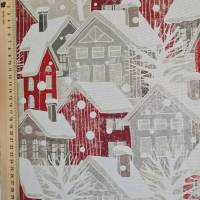 Stoff Baumwolle "Let It Snow" Häuser rot natur weiss Digitaldruck Leinenoptik Weihnachtsstoff Bild 2