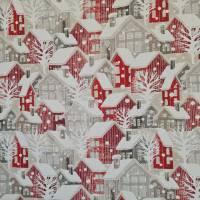 Stoff Baumwolle "Let It Snow" Häuser rot natur weiss Digitaldruck Leinenoptik Weihnachtsstoff Bild 3