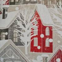 Stoff Baumwolle "Let It Snow" Häuser rot natur weiss Digitaldruck Leinenoptik Weihnachtsstoff Bild 4