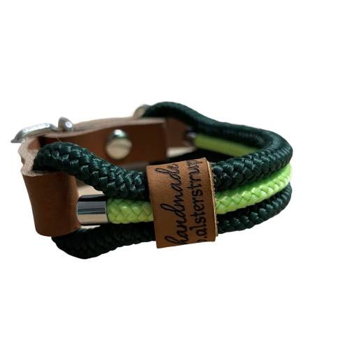 Hundehalsband, Tauhalsband, verstellbar, dunkelgrün, hellgrün, Verschluss mit Leder und Schnalle, für kleine Hunde