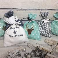 Adventskalender mint grau weiß Kalender Advent selber befüllen Säckchen Baumwolle Taschen Tüten Türchen Weihnachten Bild 1
