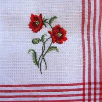Geschirrtuch Rote Blume Waffelpique' zauberhaft bestickt von Hobbyhaus Bild 1