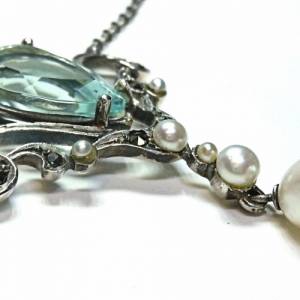 Pforzheimer traumhaftes edles Aquamarin Jugendstil Collier mit Perlen Bild 3
