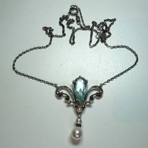 Pforzheimer traumhaftes edles Aquamarin Jugendstil Collier mit Perlen Bild 4