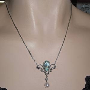Pforzheimer traumhaftes edles Aquamarin Jugendstil Collier mit Perlen Bild 5