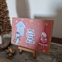 Weihnachtskarte mit Weihnachtsmann - Pinguin - Schneeflocken Bild 3