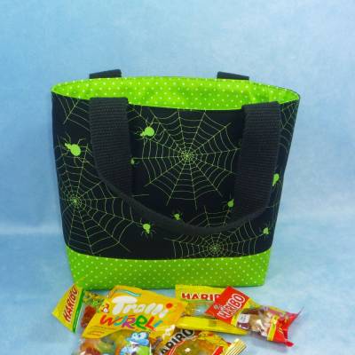 Kindertasche mit Spinnen für Halloween, gefüttert | Kindergartentasche | Kita Tasche | Stofftasche für Kinder