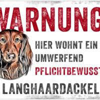 Hundeschild WARNUNG! mit Langhaardackel, wetterbeständiges Warnschild Bild 1