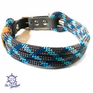 Leine Halsband Set edles Tau verstellbar dunkelgrau, blaugrün, hellblau, mit Leder und Schnalle Bild 5