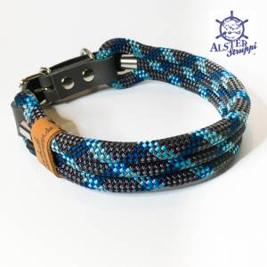 Leine Halsband Set edles Tau verstellbar dunkelgrau, blaugrün, hellblau, mit Leder und Schnalle Bild 6