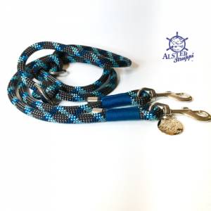 Leine Halsband Set edles Tau verstellbar dunkelgrau, blaugrün, hellblau, mit Leder und Schnalle Bild 7
