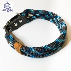 Leine Halsband Set edles Tau verstellbar dunkelgrau, blaugrün, hellblau, mit Leder und Schnalle Bild 8