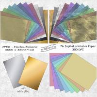 76 Digital Paper - Digipapier -  Blumen - JPEG - 12x12 Zoll - 300 DPI + Gold & Silber Bild 3
