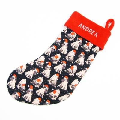 Großer Nikolausstiefel Nikolaussocke Nikolausstrumpf handgefertigt Mopsi Hund personalisierbar mit Namen
