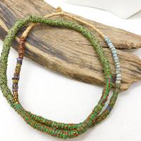 Aja Perlen Strang - alte venezianische Glasperlen aus dem Afrikahandel - Aja Scheiben grün Bild 1