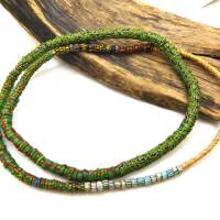 Aja Perlen Strang - alte venezianische Glasperlen aus dem Afrikahandel - Aja Scheiben grün Bild 2