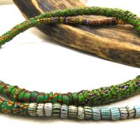 Aja Perlen Strang - alte venezianische Glasperlen aus dem Afrikahandel - Aja Scheiben grün Bild 3