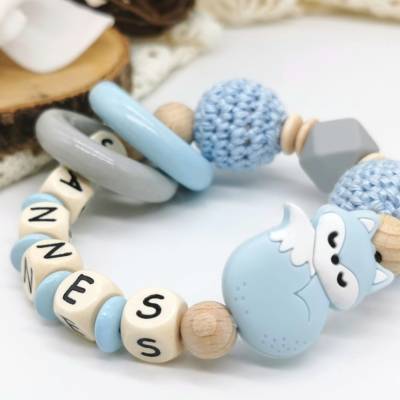 Greifling mit Name Junge Fuchs Greifring Blau