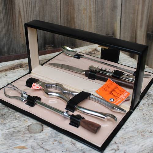 Vintage Bar Besteck Cocktail Besteck im Lederetui unbenutzt DREIZACK Solingen 50er Jahre