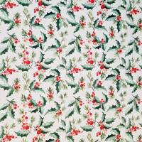 Stoff Baumwolle "Stechpalme" ecru grün rot Digitaldruck Leinenoptik Weihnachten Bild 2